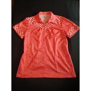 Vtg Crest Collared Short Sleeve Tunic Top Pockets Large A23